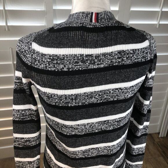 Tommy Hilfiger Long Black And White Sweater Cardigan XS Ribbed Stretch Button - Picture 7 of 12